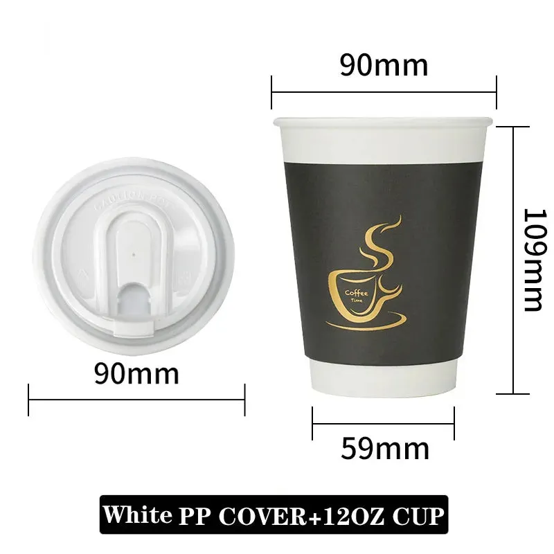 24 Piece Disposable Cups With Lids For Hot / Cold Drinks 8 / 12Oz