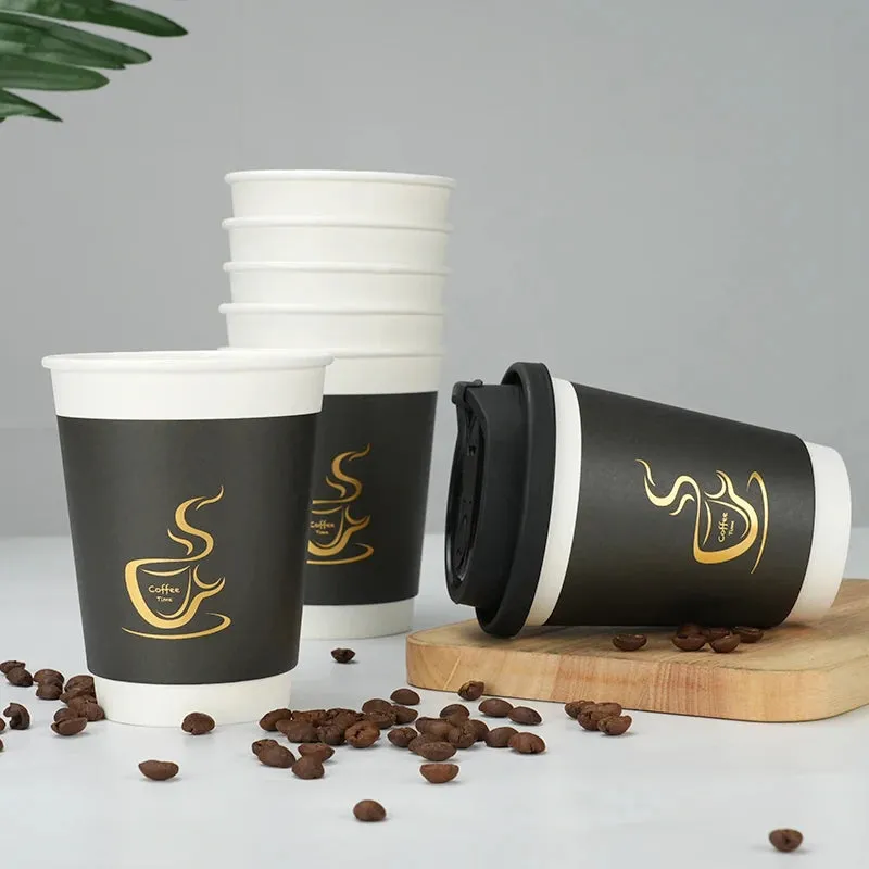 24 Piece Disposable Cups With Lids For Hot / Cold Drinks 8 / 12Oz