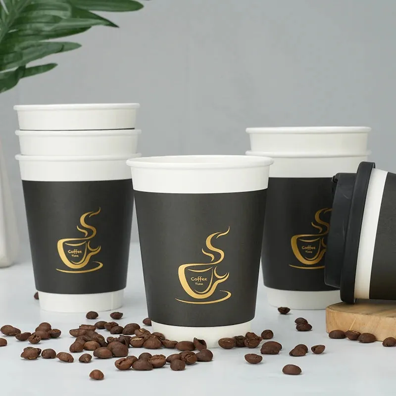 24 Piece Disposable Cups With Lids For Hot / Cold Drinks 8 / 12Oz
