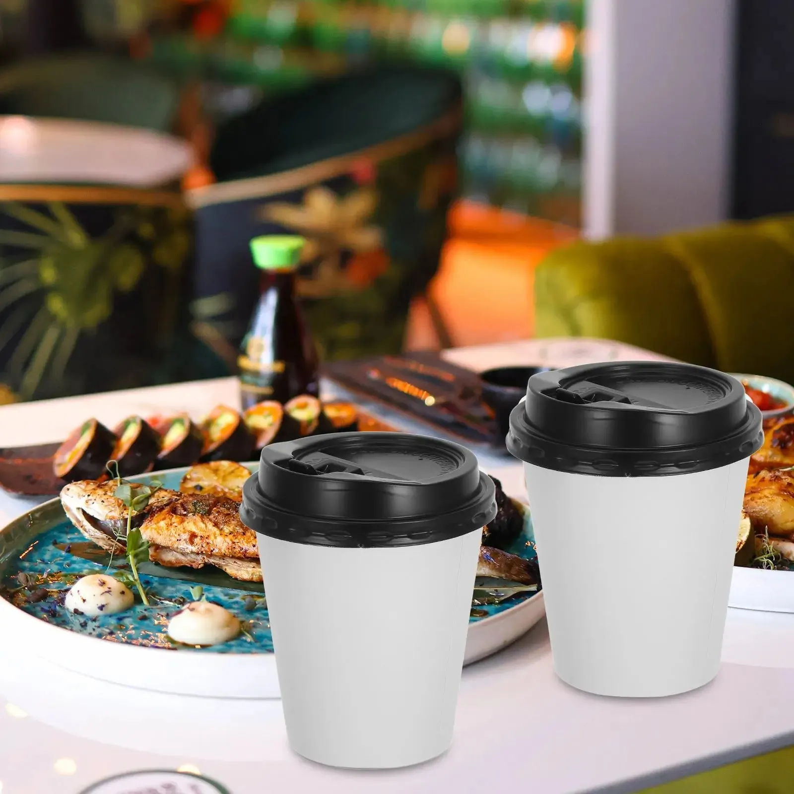 50 Disposable Coffee Cups Insulated Double Layer Paper Milk Tea Cafes Parties