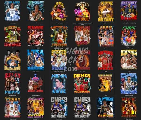 54 Basketball Bootleg Designs Bundle PNG