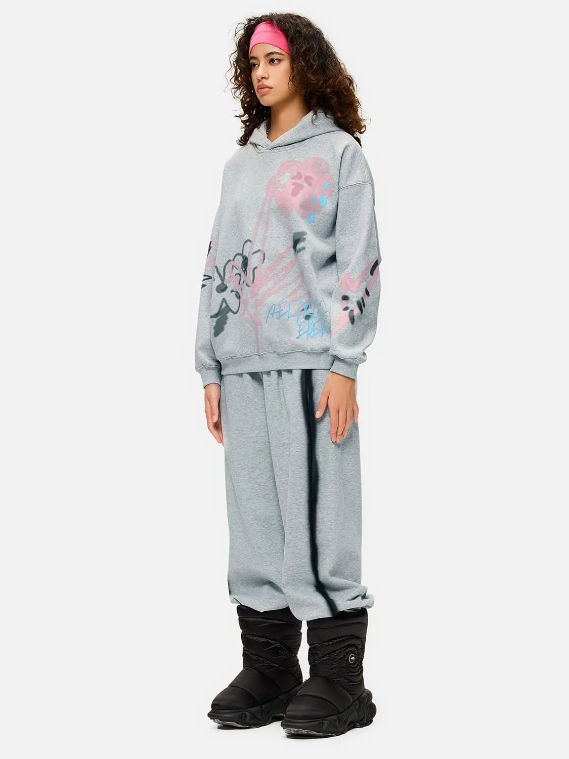 Aelfric Eden Womens Oversized Graphic Hoodies Cartoon Graffiti Print Hoodie Hooded Sweatshirt Unisex Long Sleeve Pullover