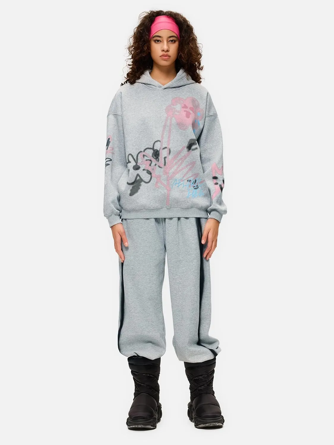 Aelfric Eden Womens Oversized Graphic Hoodies Cartoon Graffiti Print Hoodie Hooded Sweatshirt Unisex Long Sleeve Pullover