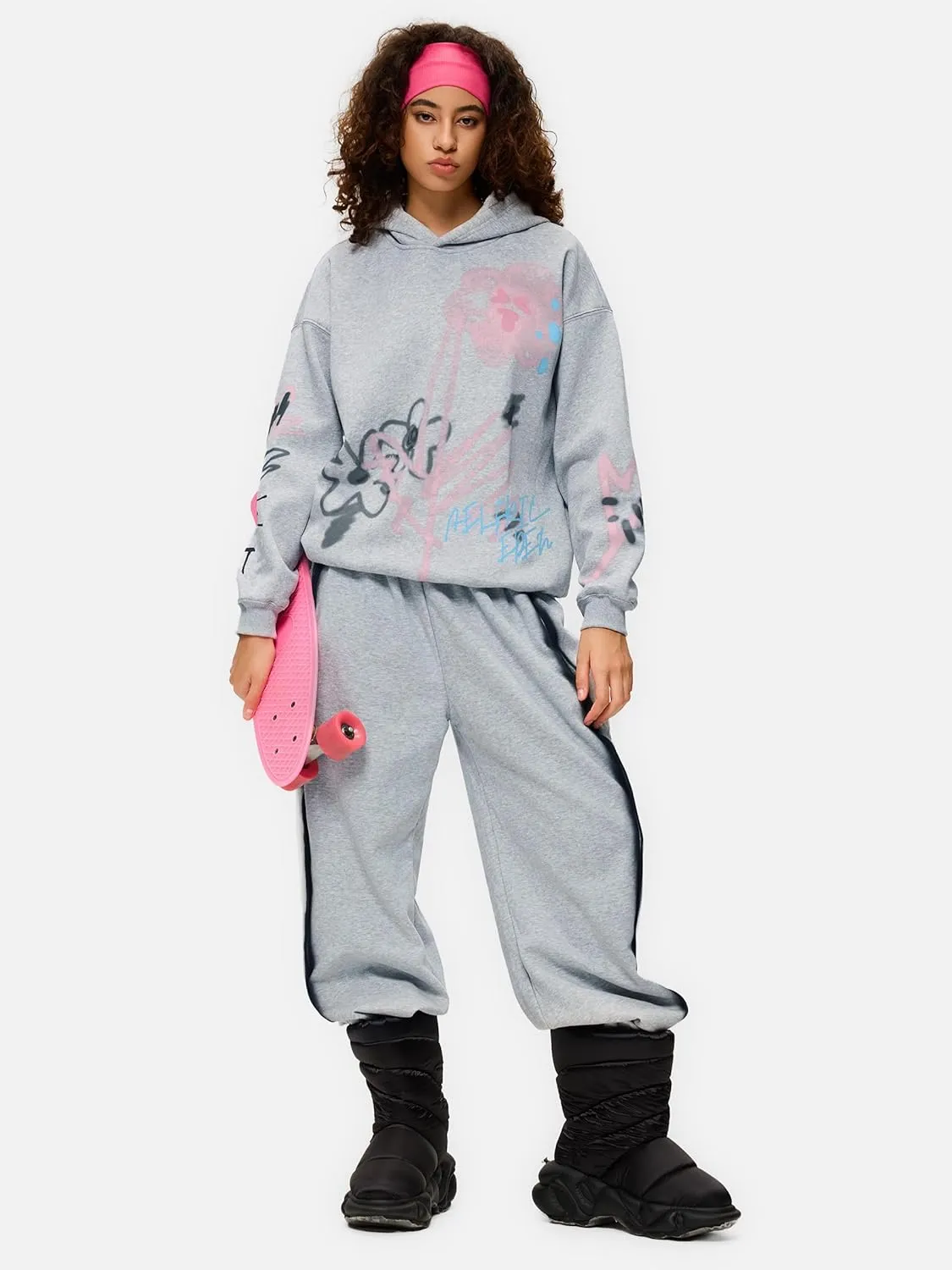 Aelfric Eden Womens Oversized Graphic Hoodies Cartoon Graffiti Print Hoodie Hooded Sweatshirt Unisex Long Sleeve Pullover