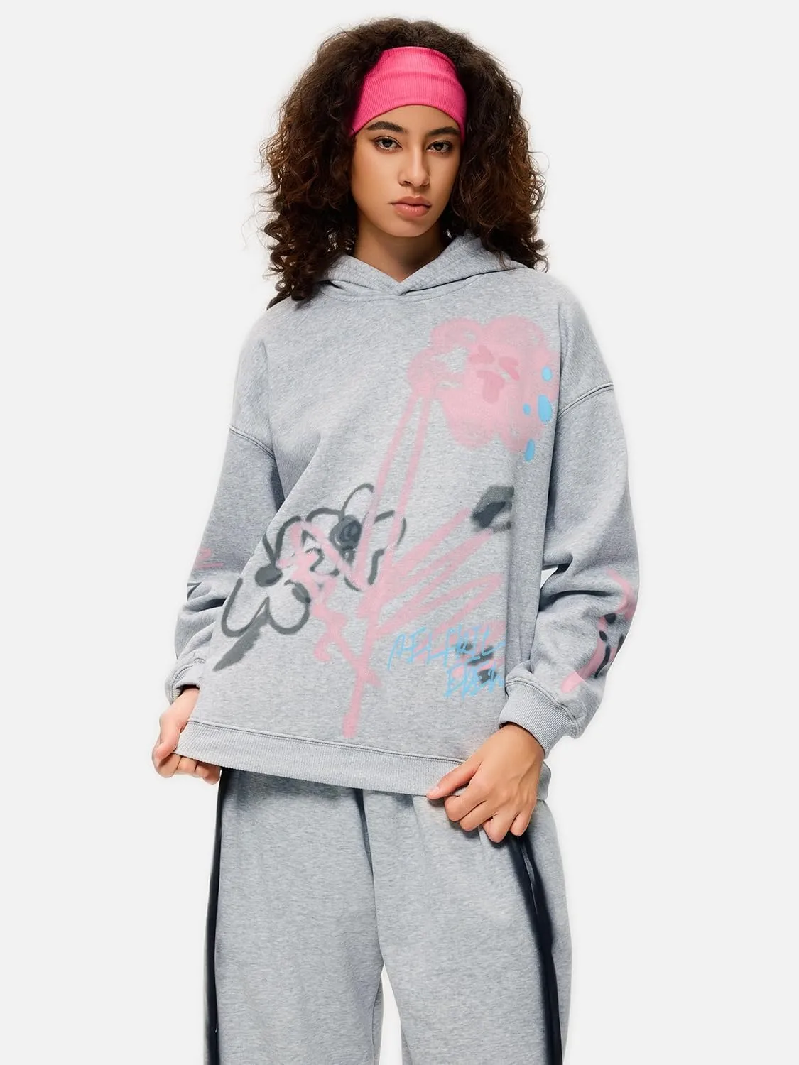 Aelfric Eden Womens Oversized Graphic Hoodies Cartoon Graffiti Print Hoodie Hooded Sweatshirt Unisex Long Sleeve Pullover