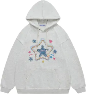 Aelfric Eden Womens Oversized Hoodies Star Graphic Fleece Hooded Streetwear Unisex Sweatshirts Pullover with Pocket