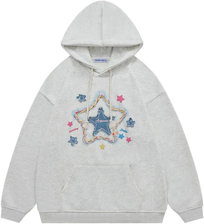 Aelfric Eden Womens Oversized Hoodies Star Graphic Fleece Hooded Streetwear Unisex Sweatshirts Pullover with Pocket