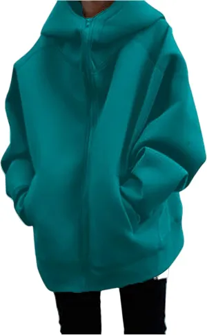 Akivide Womens Zip Up Oversized Hoodies Sweatshirt Long Sleeve Fall Winter Casual Loose Hooded Jacket with Pockets