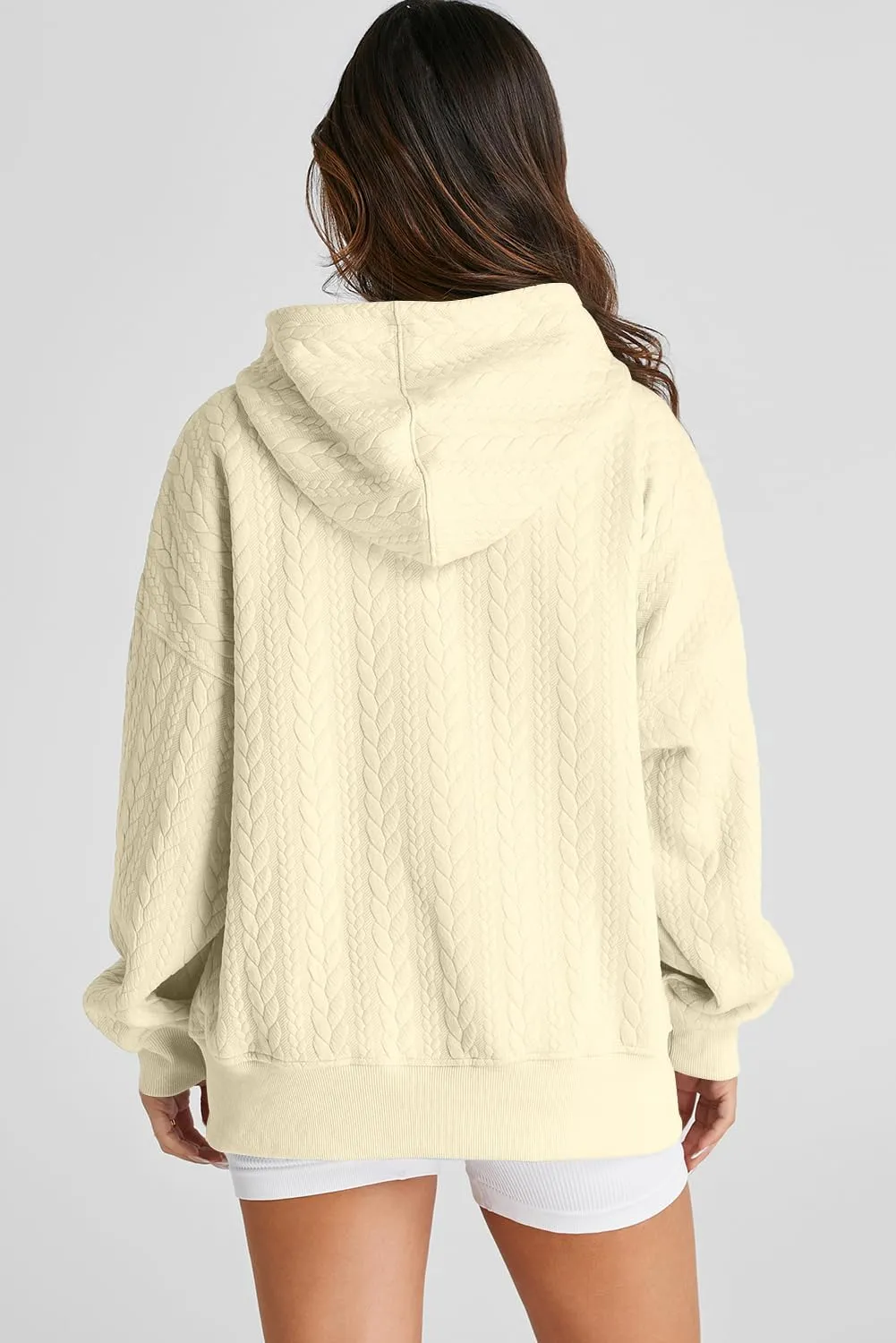 AlvaQ Womens Oversized Hoodies Fall Winter Casual Quilted Long Sleeve Drawstring Hooded Pocketed Sweatshirts Pullover Top