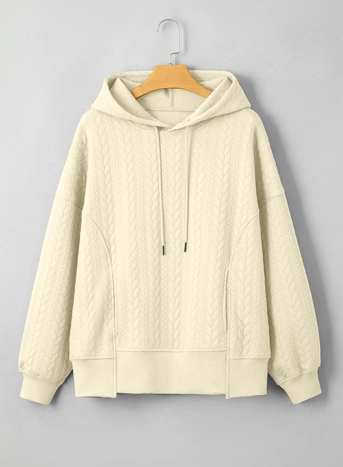 AlvaQ Womens Oversized Hoodies Fall Winter Casual Quilted Long Sleeve Drawstring Hooded Pocketed Sweatshirts Pullover Top