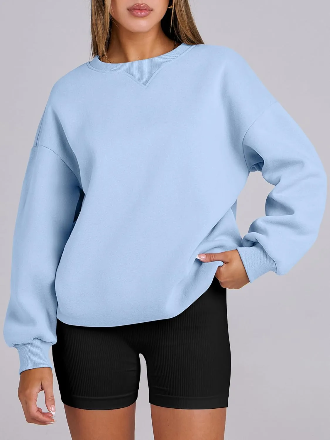 ANRABESS Womens Sweatshirts Oversized Fleece Crew Neck Pullover Hoodies Casual Comfy 2025 Fall Fashion Basic Sweatshirt