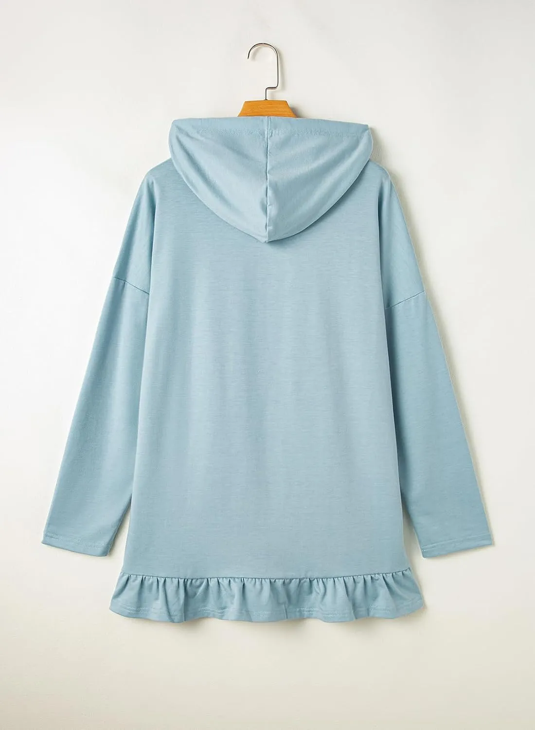 Apvirdy Women's Solid Sweatshirt Hooded Casual Ruffled Hem Peplum Loose Tunic Top Drawstring Long Sleeves Pullover Hoodies