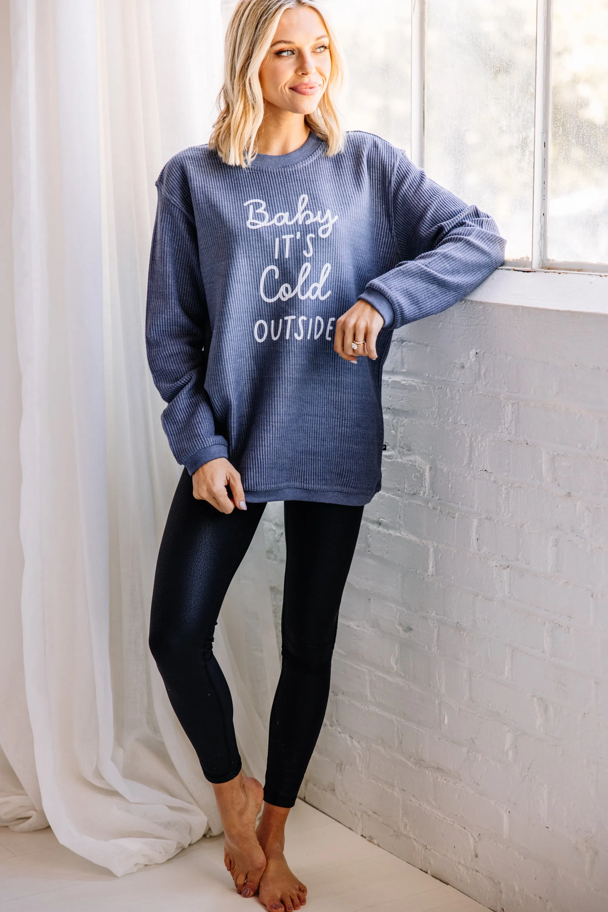 Baby It's Cold Outside Navy Corded Sweatshirt