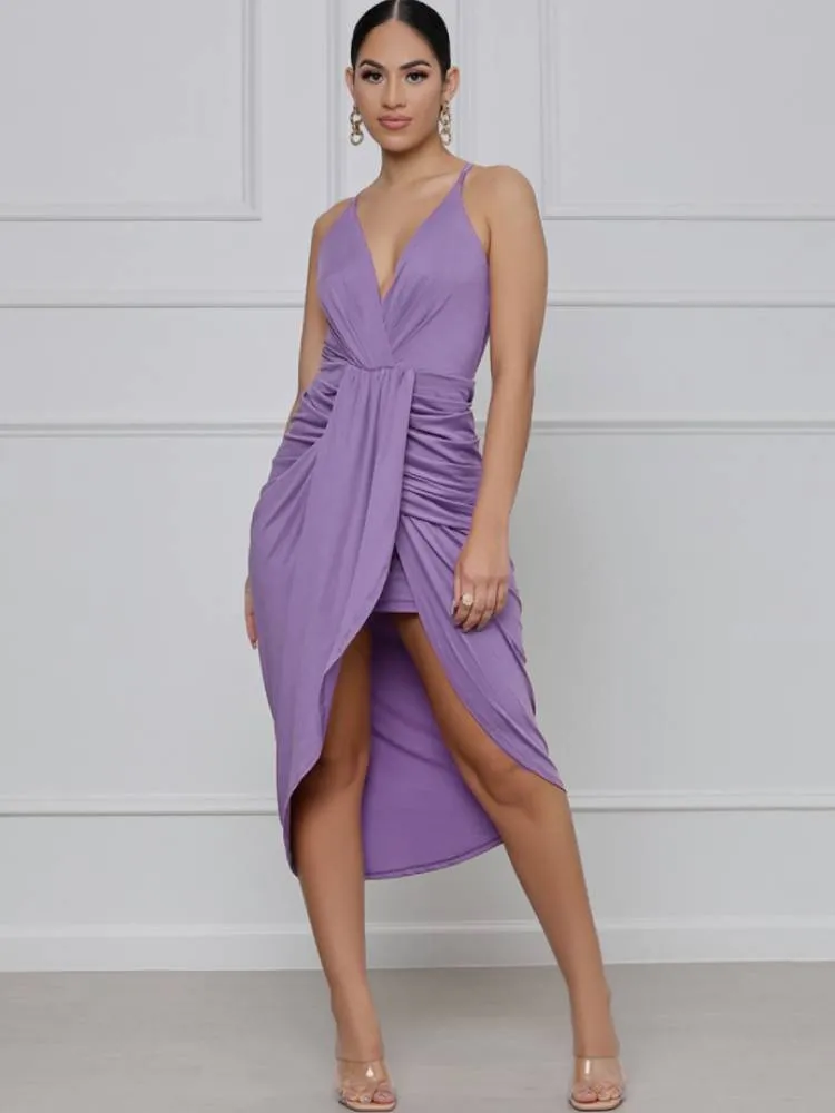 Backless Spaghetti Strap Ruched Midi Dresses