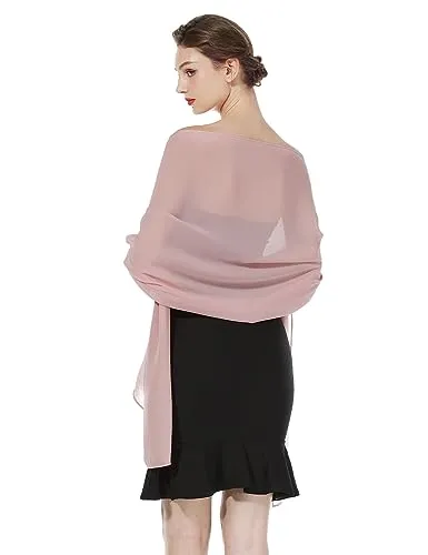 BEAUZSUZSANA Women Chiffon Shawls and Wraps for Evening Dresses Wedding Party Travel Scarves Pashmina Bikini Cover Up (Mauve)