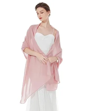 BEAUZSUZSANA Women Chiffon Shawls and Wraps for Evening Dresses Wedding Party Travel Scarves Pashmina Bikini Cover Up (Mauve)
