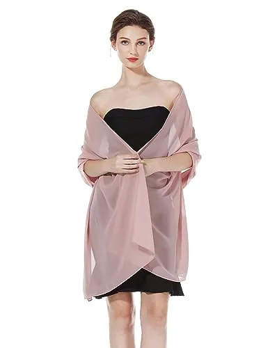 BEAUZSUZSANA Women Chiffon Shawls and Wraps for Evening Dresses Wedding Party Travel Scarves Pashmina Bikini Cover Up (Mauve)