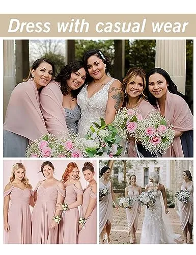 BEAUZSUZSANA Women Chiffon Shawls and Wraps for Evening Dresses Wedding Party Travel Scarves Pashmina Bikini Cover Up (Mauve)