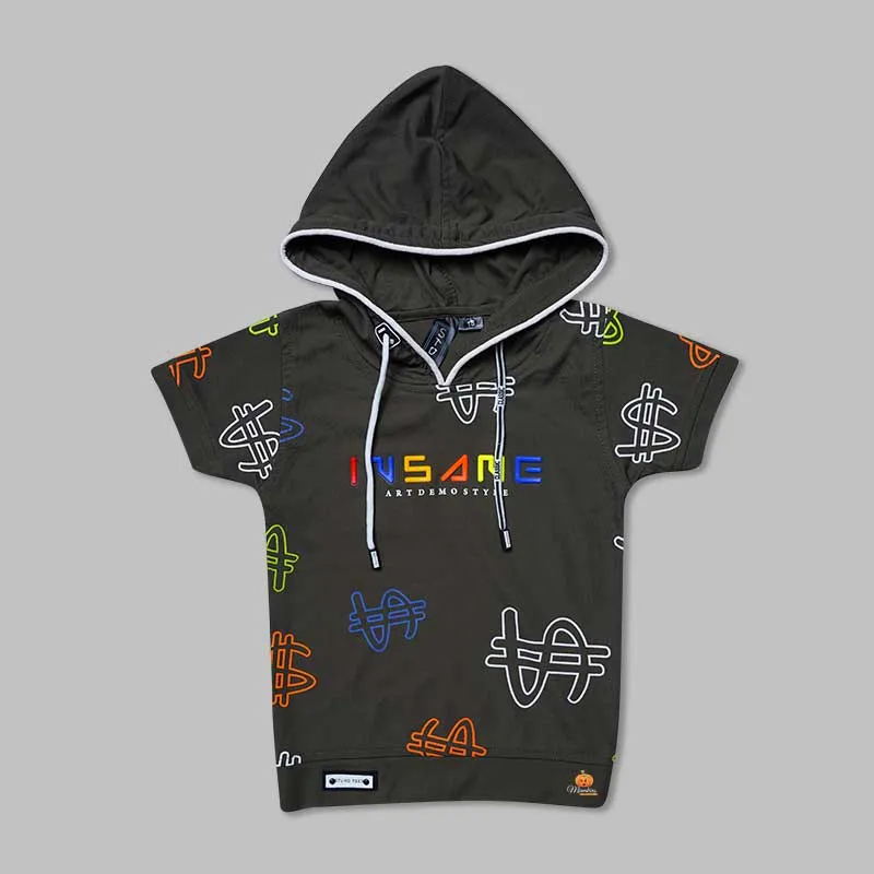 Black Blue T-shirts for Boys with Hoodie Pattern