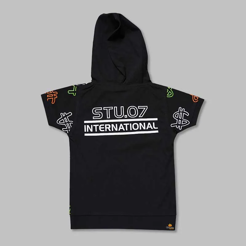 Black Blue T-shirts for Boys with Hoodie Pattern