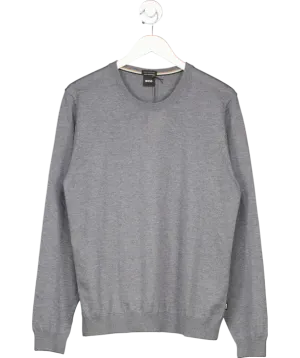 BOSS Grey Merino Wool Slim Fit Sweater UK L