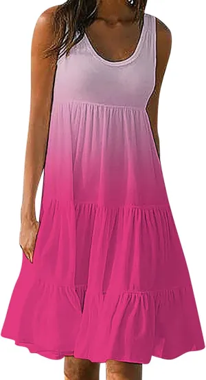 BOXIACEY Cute Sundresses for Women Summer 2024 Flowy Pleated Tank Dress Boho Cover Up Beach Dresses Trendy Mini Sun Dress