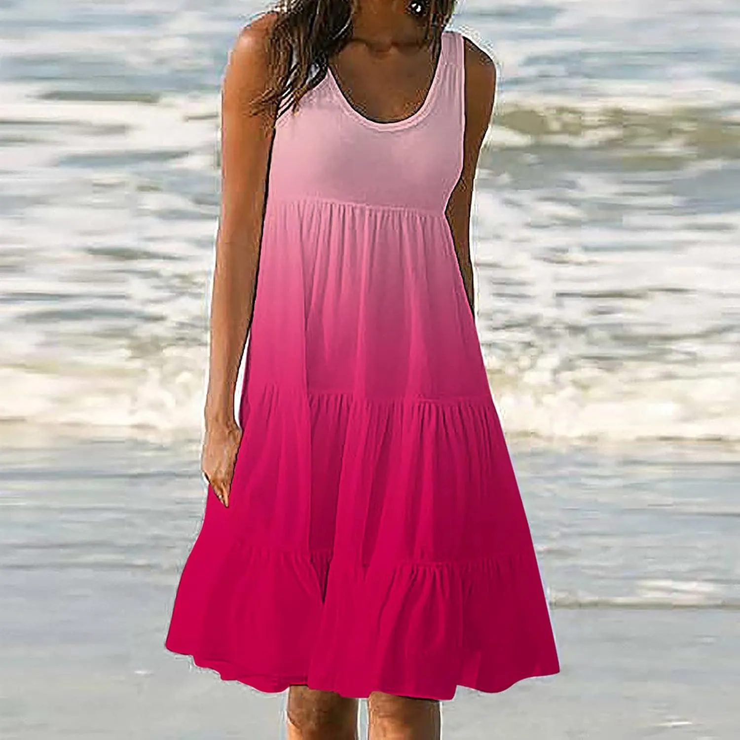 BOXIACEY Cute Sundresses for Women Summer 2024 Flowy Pleated Tank Dress Boho Cover Up Beach Dresses Trendy Mini Sun Dress
