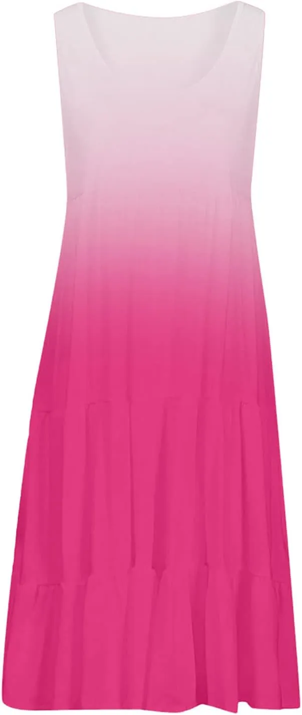 BOXIACEY Cute Sundresses for Women Summer 2024 Flowy Pleated Tank Dress Boho Cover Up Beach Dresses Trendy Mini Sun Dress