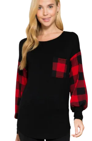 Buffalo Check Balloon-Sleeve