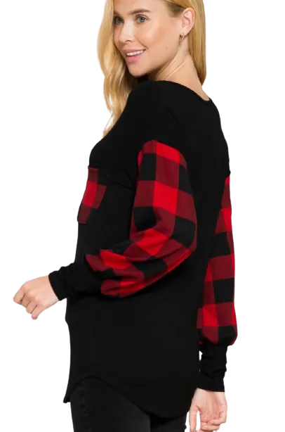 Buffalo Check Balloon-Sleeve