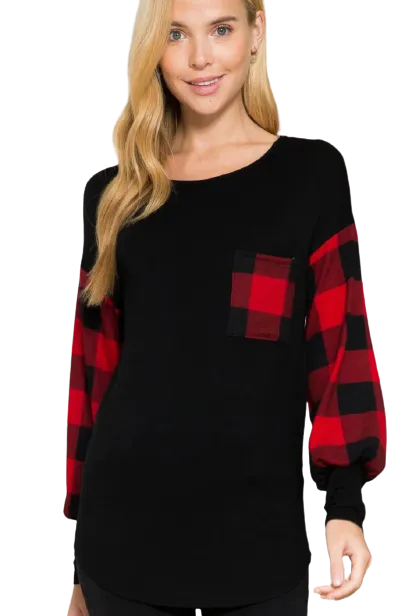 Buffalo Check Balloon-Sleeve