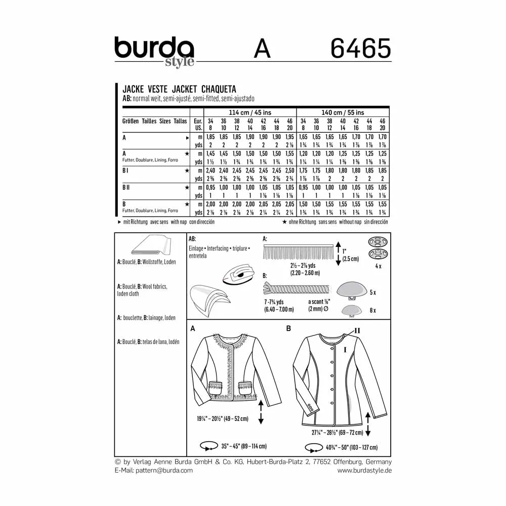 BURDA - 6465 Ladies Coat