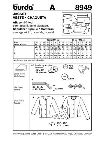 BURDA - 8949 Ladies Jacket