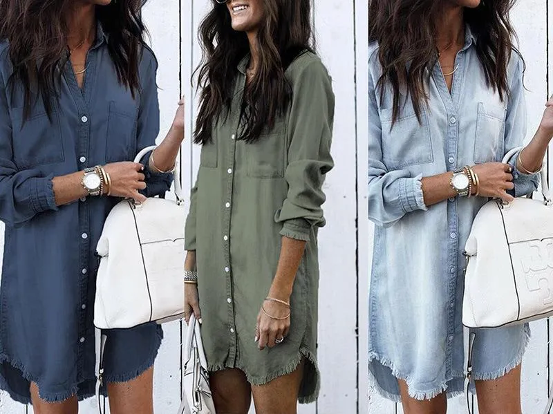 Button Long V-neck T-shirt