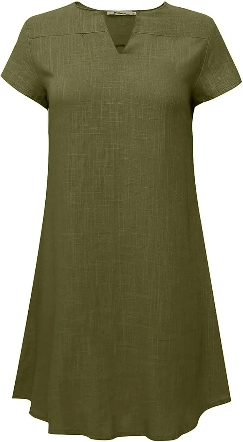 Cotton Dresses for Women 2025 Cap Sleeve Comfy Linen Dress Summer V Neck Beach Vacation Travel Dresses Clothes