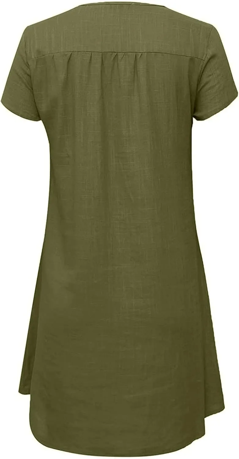Cotton Dresses for Women 2025 Cap Sleeve Comfy Linen Dress Summer V Neck Beach Vacation Travel Dresses Clothes