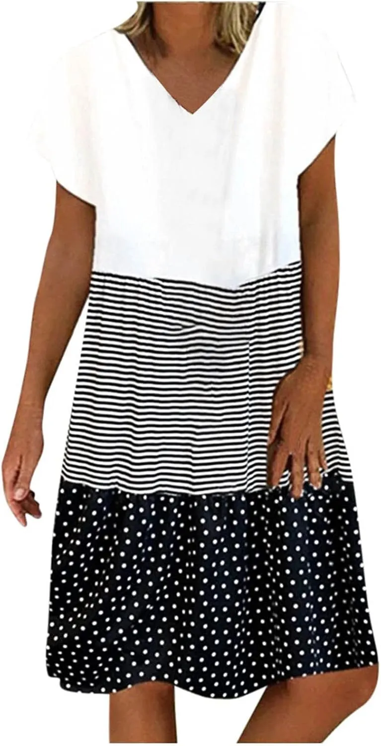 Cotton Dresses for Women 2025 Cap Sleeve Comfy Linen Dress Summer V Neck Beach Vacation Travel Dresses Clothes