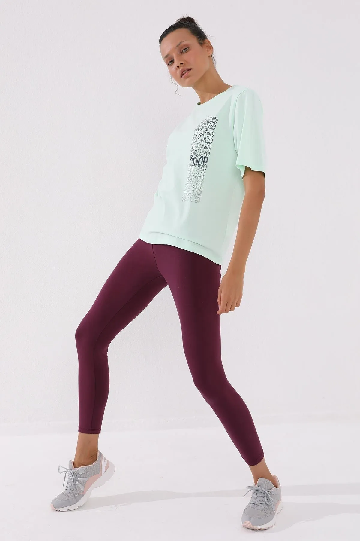 deforme yazi baskili o yaka kadin oversize t-shirt - 97134