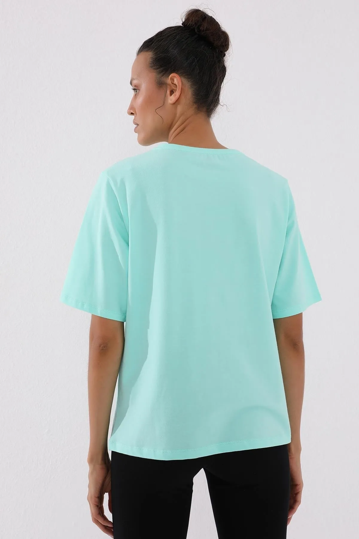 deforme yazi baskili o yaka kadin oversize t-shirt - 97134