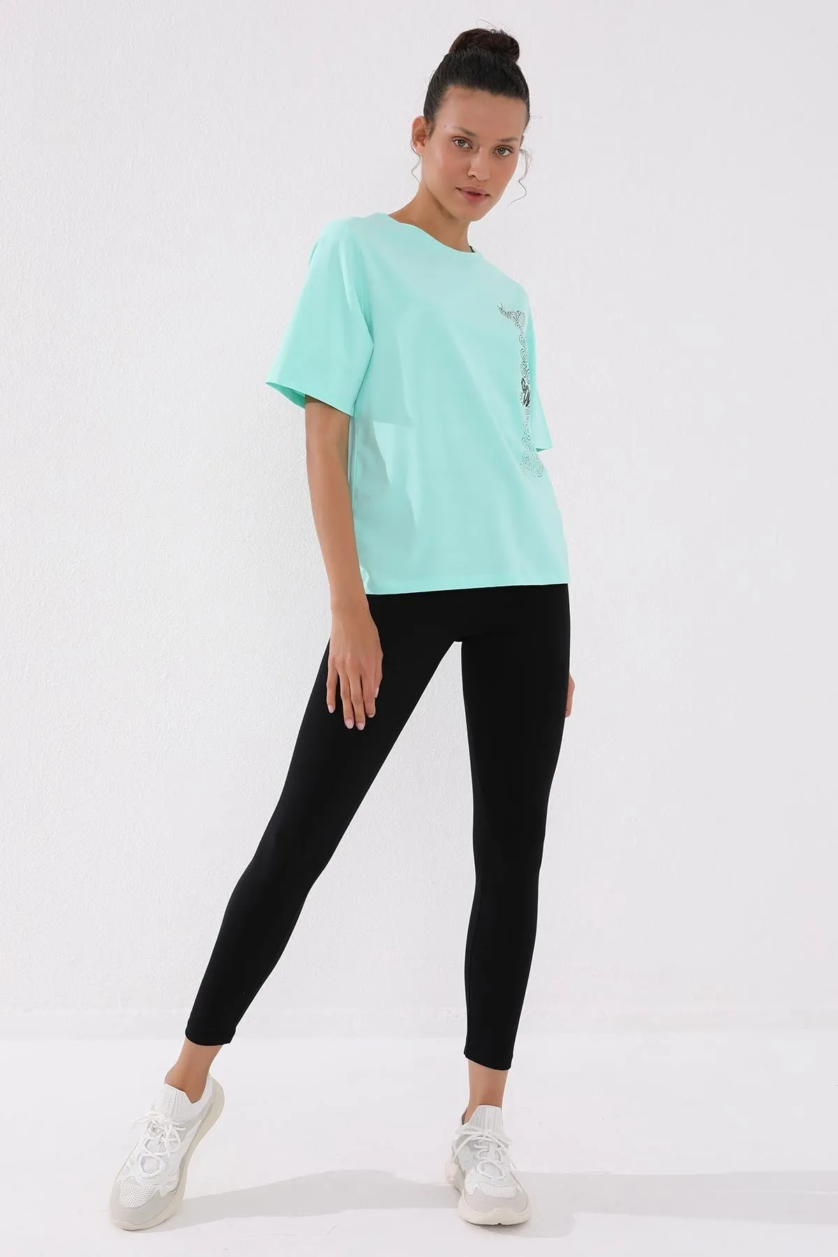 deforme yazi baskili o yaka kadin oversize t-shirt - 97134