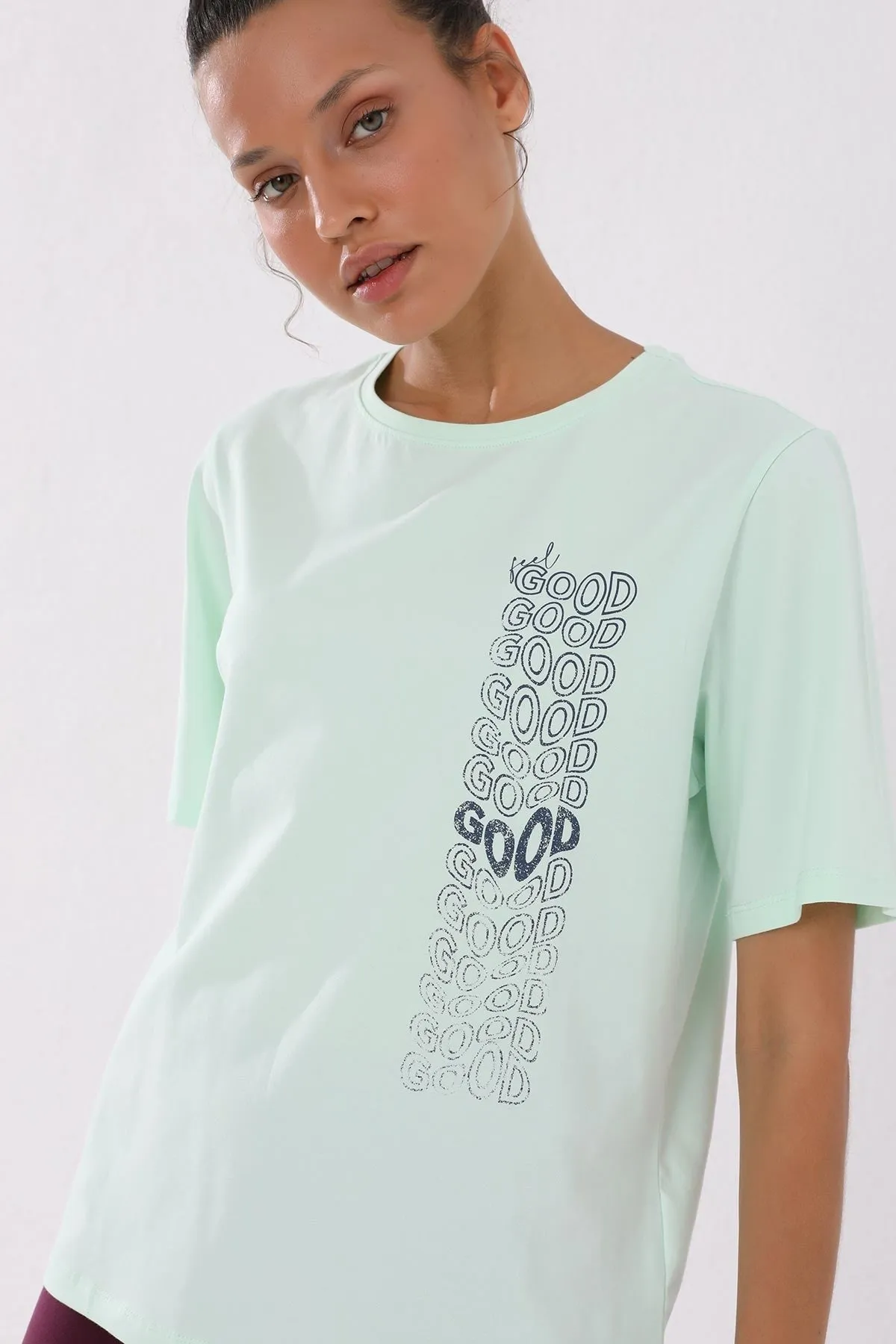 deforme yazi baskili o yaka kadin oversize t-shirt - 97134