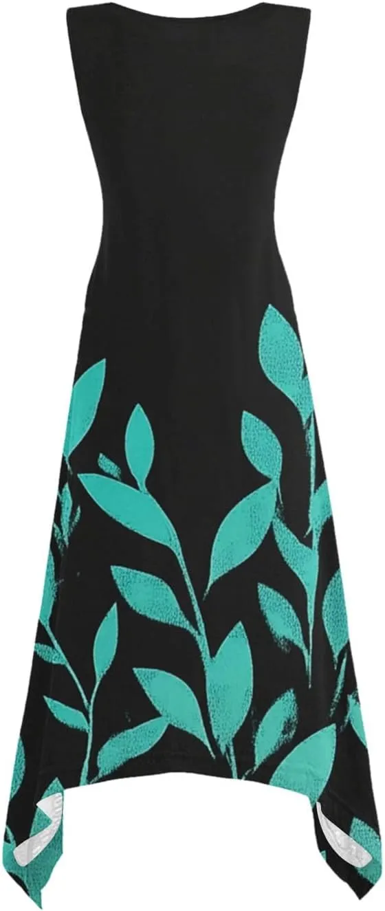 Dresses for Women 2025 Casual Summer Printed Sleeveless Crew Neck Flowy Sundersses Patchwork Beach Vacation Sundress