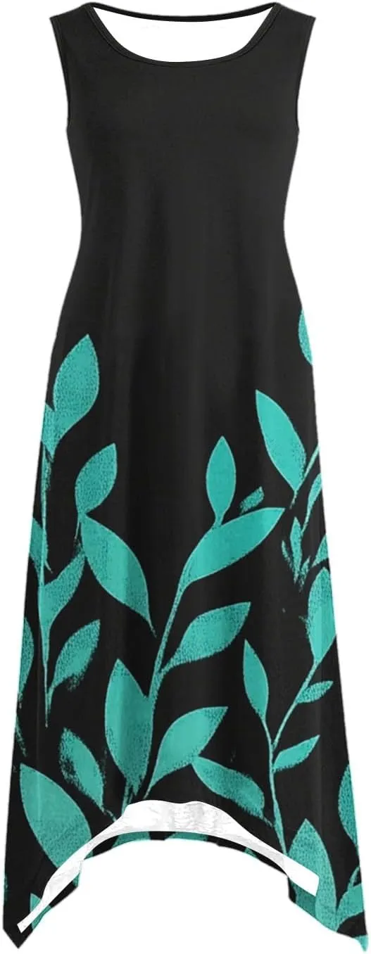 Dresses for Women 2025 Casual Summer Printed Sleeveless Crew Neck Flowy Sundersses Patchwork Beach Vacation Sundress
