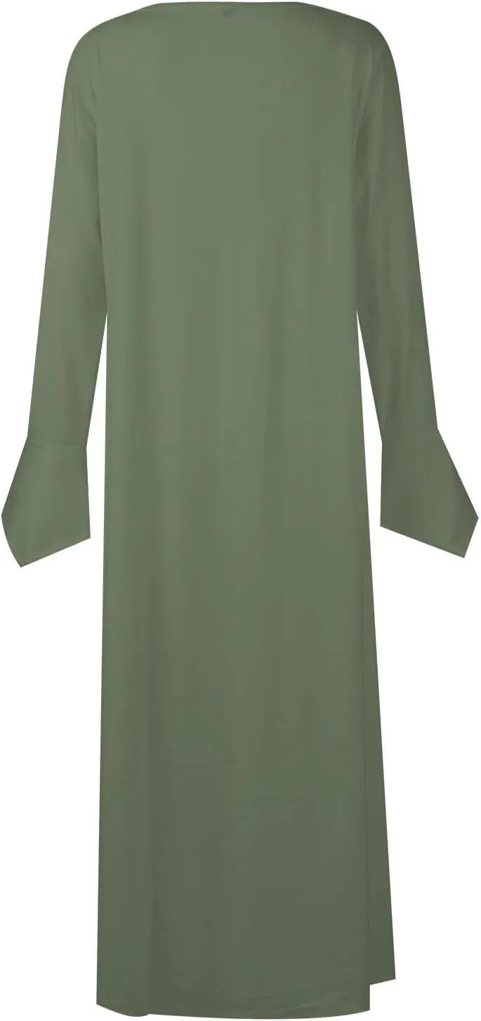 Dresses for Women Casual Trendy Plus Size Long Sleeve Midi Dress Sexy V Neck Button Down Summer Fall Flowy Dress