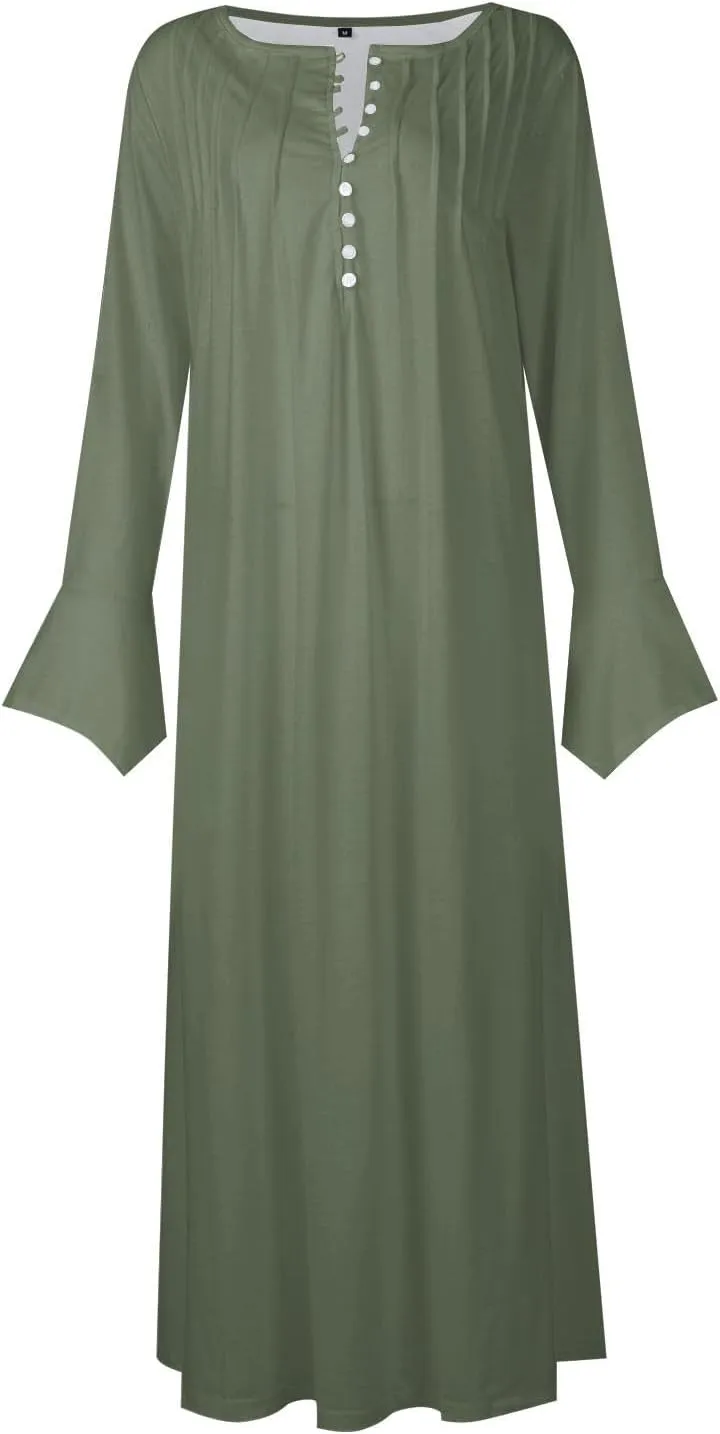 Dresses for Women Casual Trendy Plus Size Long Sleeve Midi Dress Sexy V Neck Button Down Summer Fall Flowy Dress