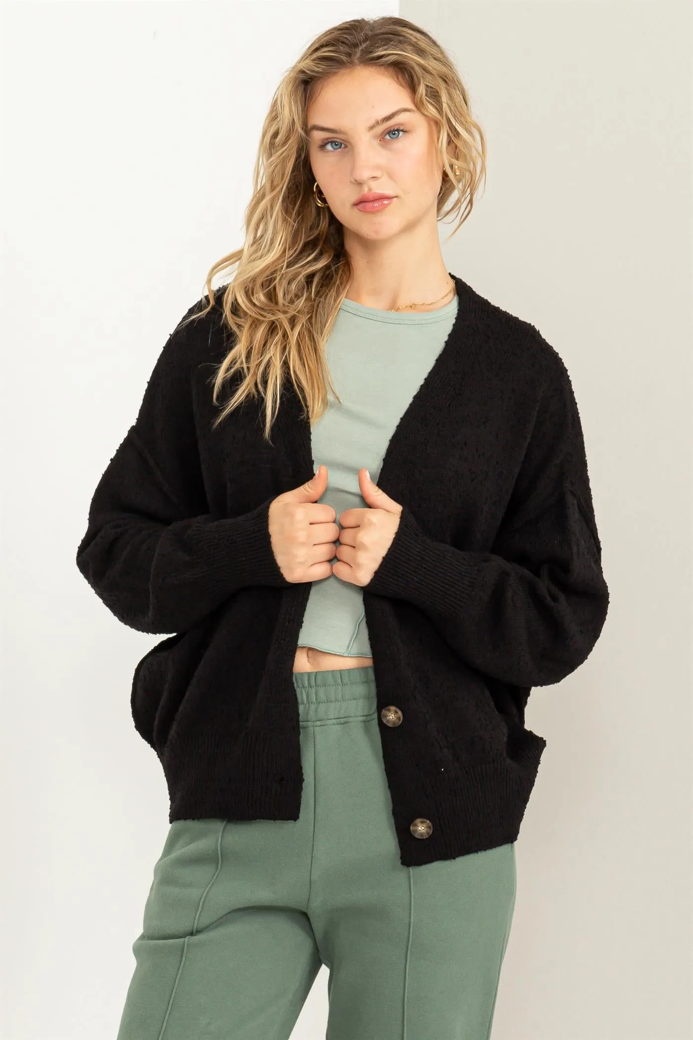 DZ23G313--Button Closure Cardigan Sweater