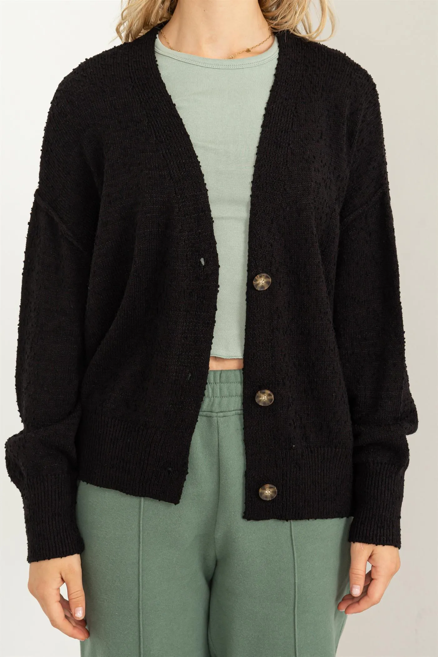 DZ23G313--Button Closure Cardigan Sweater
