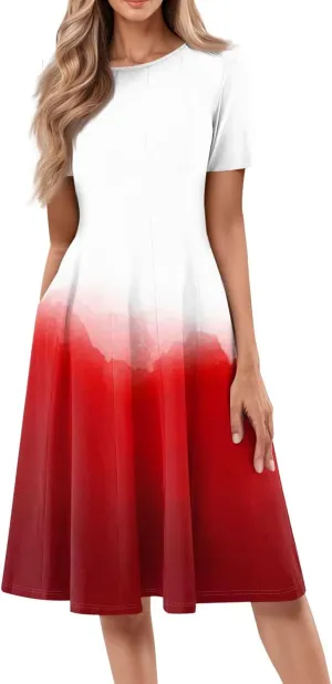 Easter Dress for Women Short Sleeve Casual Flowy Trendy Vacation Midi Dress Crewneck Beach Long Sundresses Summer