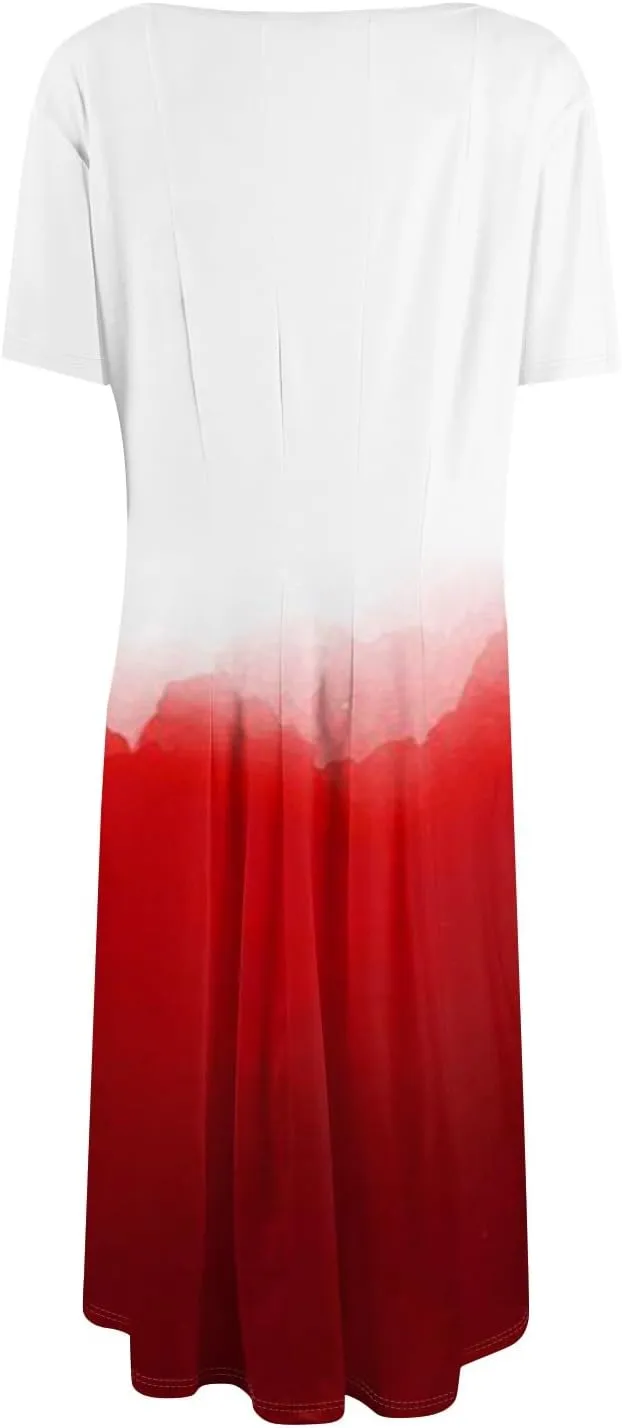 Easter Dress for Women Short Sleeve Casual Flowy Trendy Vacation Midi Dress Crewneck Beach Long Sundresses Summer