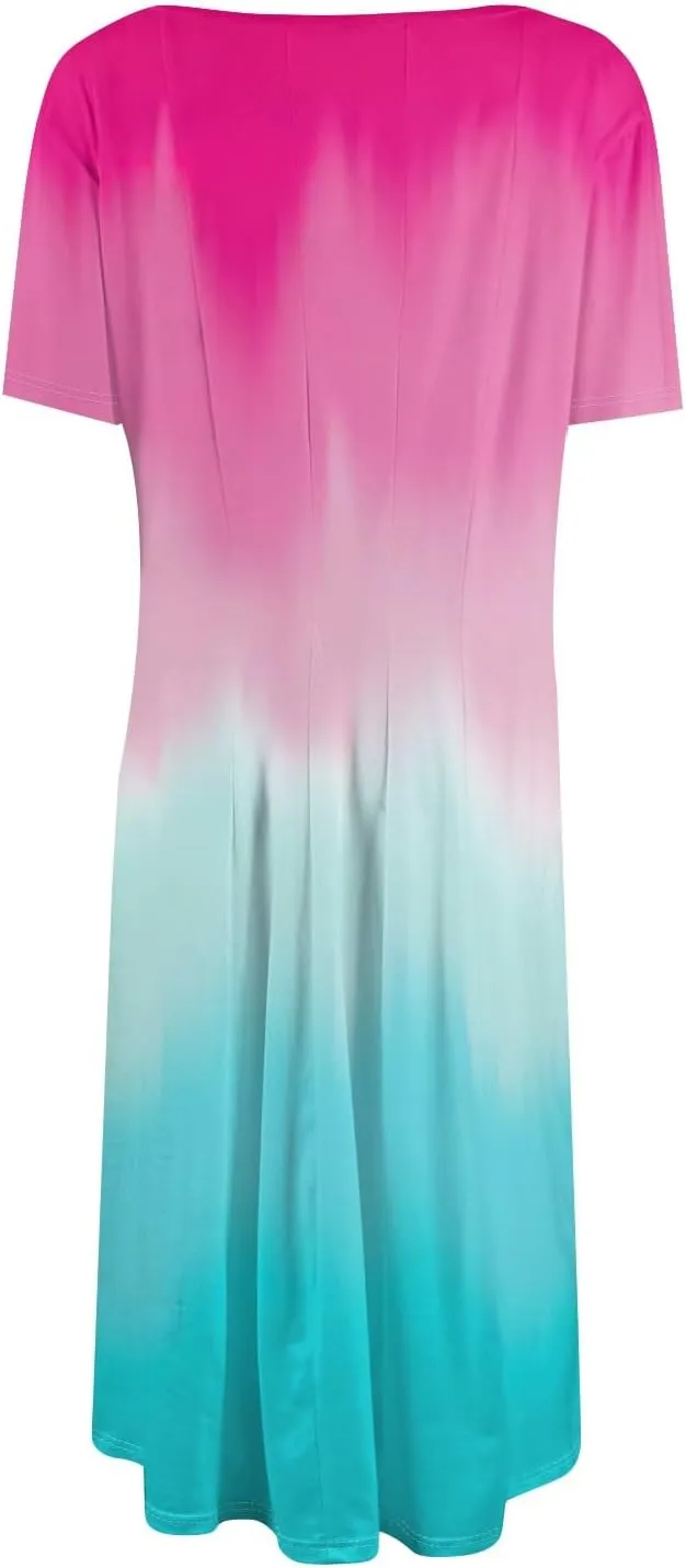 Easter Dress for Women Short Sleeve Casual Flowy Trendy Vacation Midi Dress Crewneck Beach Long Sundresses Summer